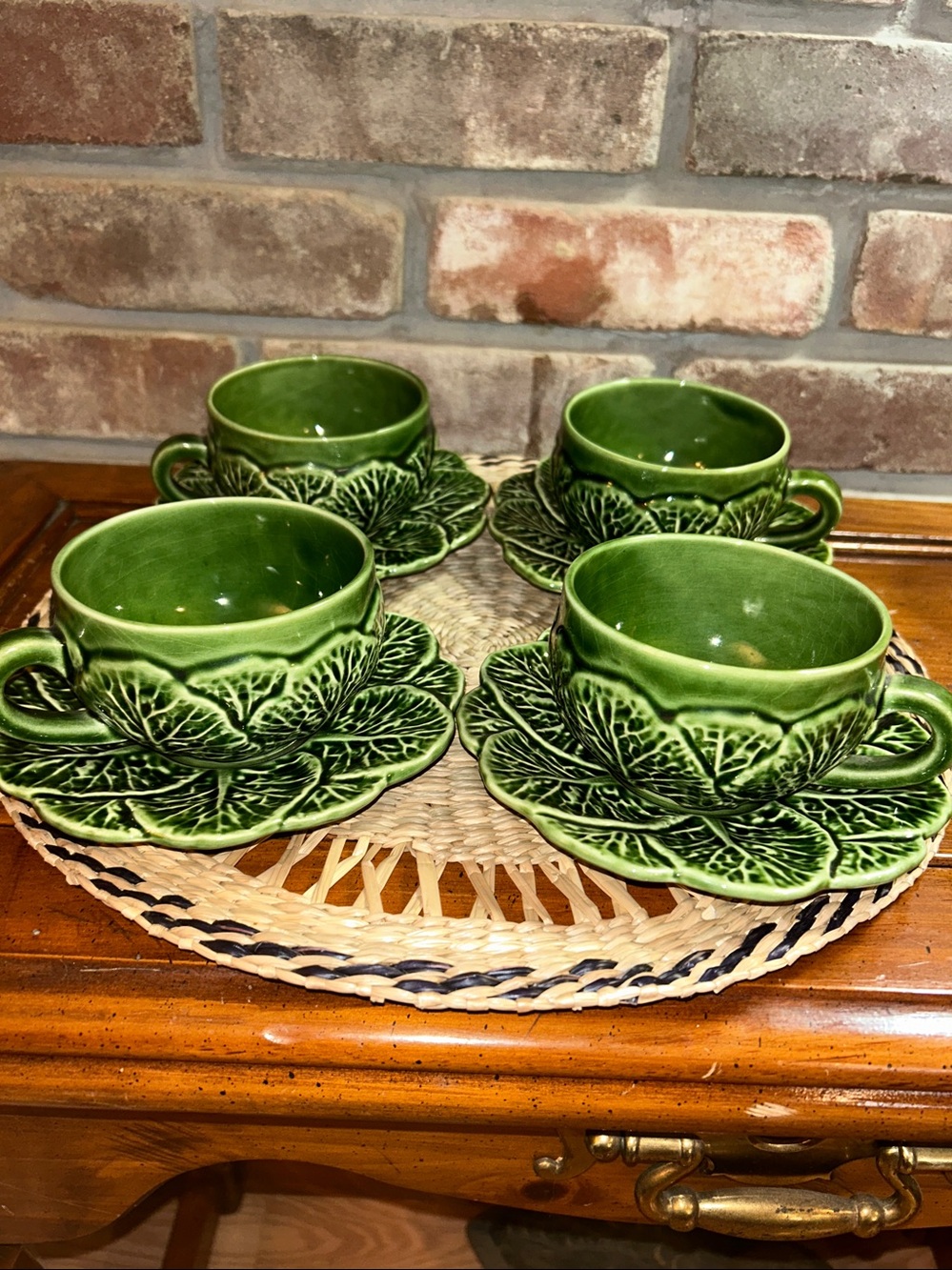 Bordallo Pinheiro Cabbage Tea Cup & Saucer, Green Natural, Set of 4